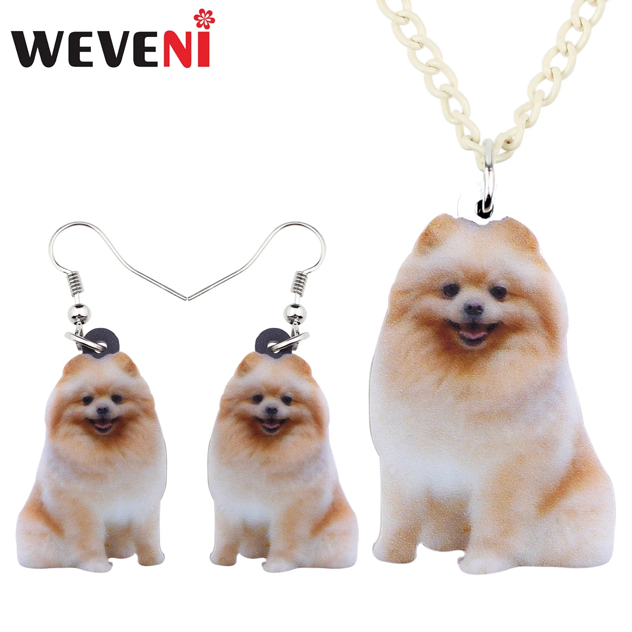 WEVENI Acrylic Smile Pomeranian Dog Jewelry Sets Earrings Necklace