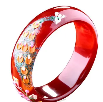 

Koraba Fine Jewelry Fine Natural Bracelet Manual Painted Red Agate Bangle Hand Catenary Elegant Fashion Free Shipping