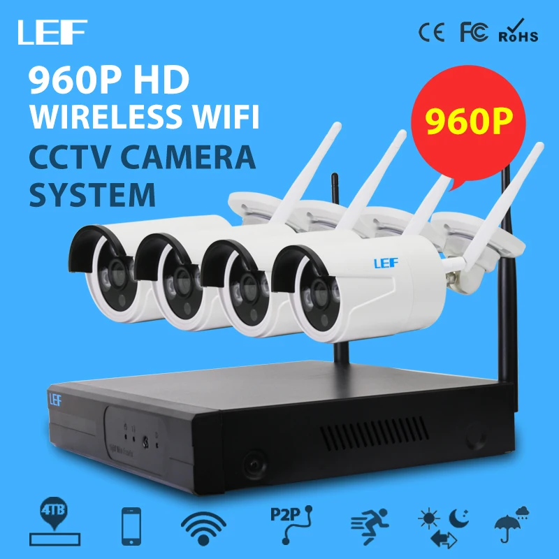 LEF 1.3MP Plug and Play 4CH NVR Kits WIFI CCTV System 960P Outdoor Wireless Kit Security Video Surveillance | Безопасность и