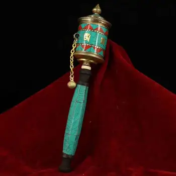 

Nepalese pure copper hand-built gemstone prayer wheel （It has Tibetan scriptures in it)