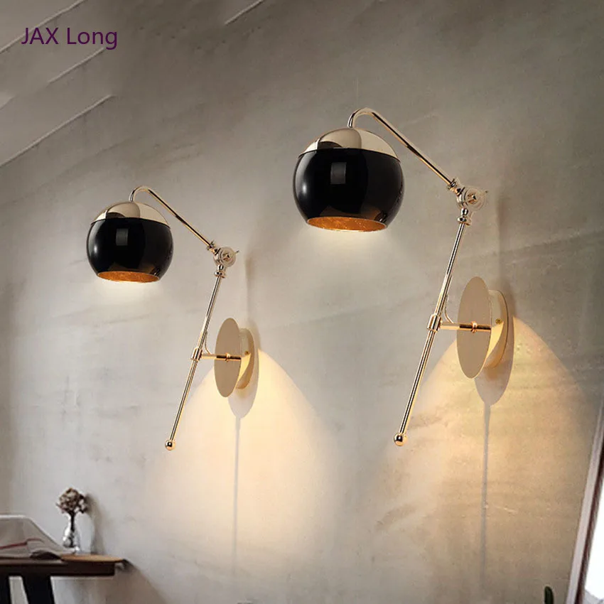 Modern Home Art Black Glass Ball Dining Room Wall Lamp Gold Metal Body Balcony Lights Kitchen Fixtures Deco Lighting | Лампы и