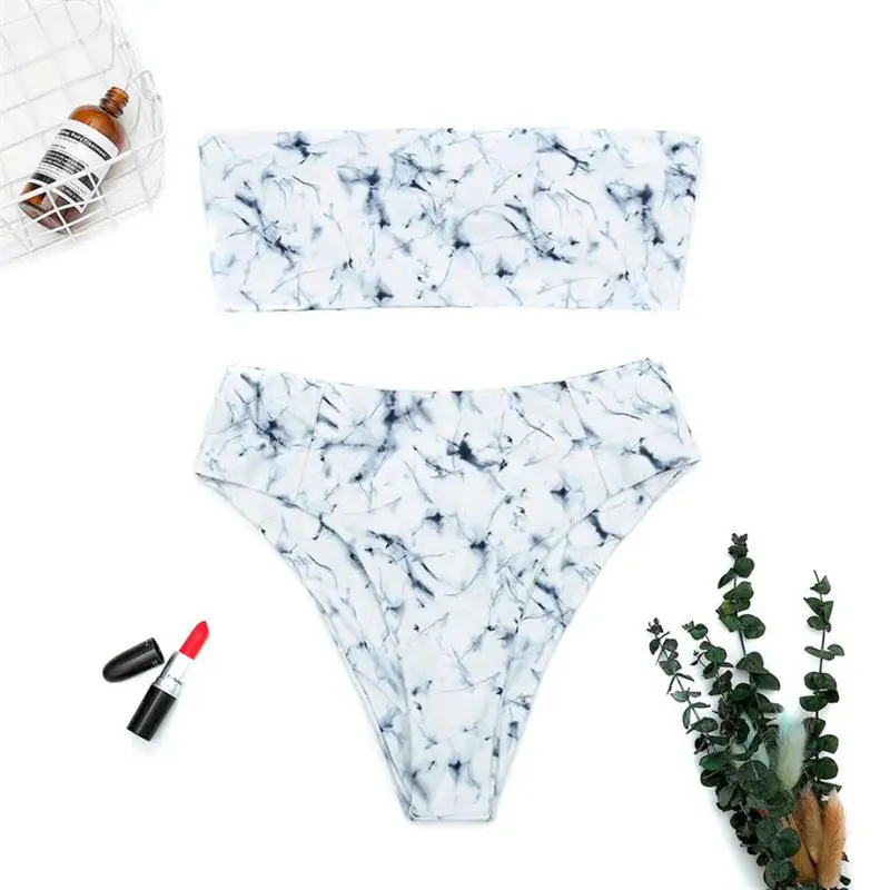 

Women Sexy Marble Print Padded Bra Beach Halter Bikini Set Swimwer Wrapped Chest Women Clothing Clothes badpakken biquin#SS