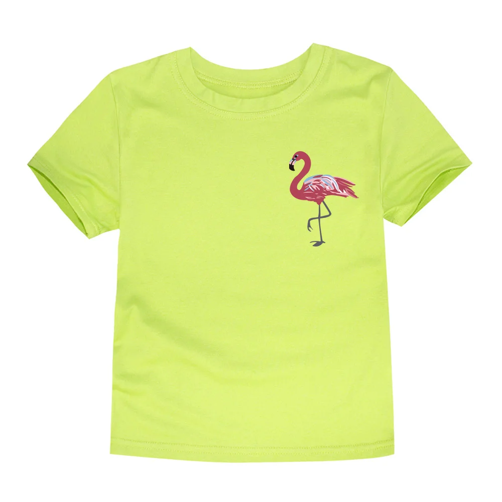 Футболки с круглым вырезом для маленьких девочек, с изображением фламинго, 3D, детские топы, футболки, детские футболки для мальчиков, короткие летние футболки