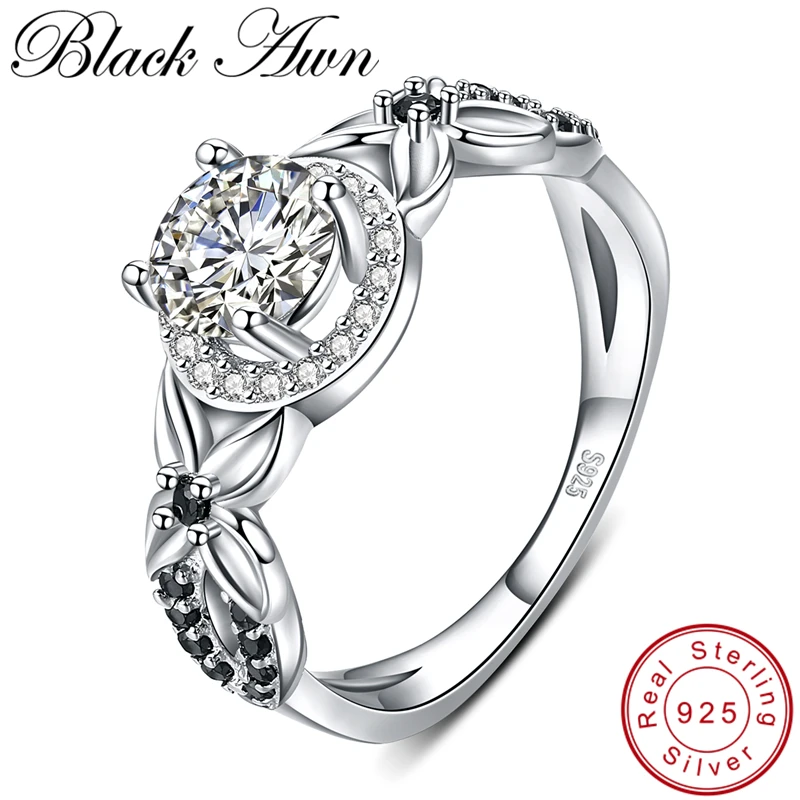 [BLACK AWN] 925 пробы серебряные ювелирные изделия, обручальные кольца для женщин, женское кольцо на палец в виде цветка, серебряные ювелирные изделия 925 G081