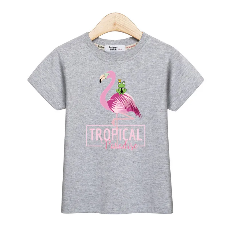 Г. Модные футболки для девочек с рисунком тропического Фламинго; детская футболка; повседневная одежда с короткими рукавами; топы с принтом для маленьких девочек из чистого хлопка - Цвет: Gray1