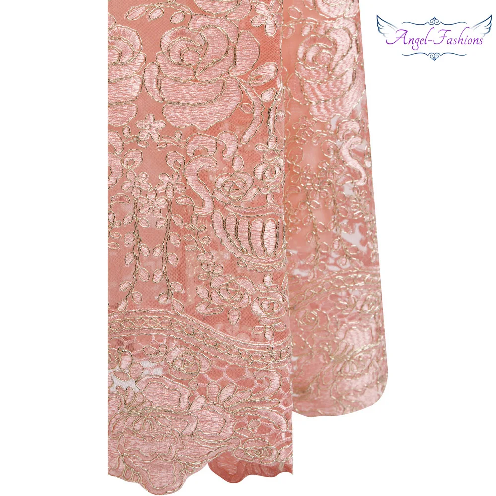 Angel-Fashion женское кружевное длинное вечернее платье с v-образным вырезом и вышивкой в виде цветов, розовое 310