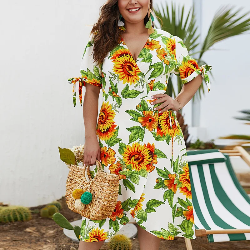 

floral print bandage Plus Size Dress Summer Women dress sexy women dress Fashion v neck bodycon midi dress split beach