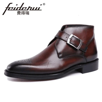 

High Quality Genuine Leather Men's High-Top Ankle Boots Round Toe Handmade Cowboy Breathable Man Formal Dress Party Shoes YMX270