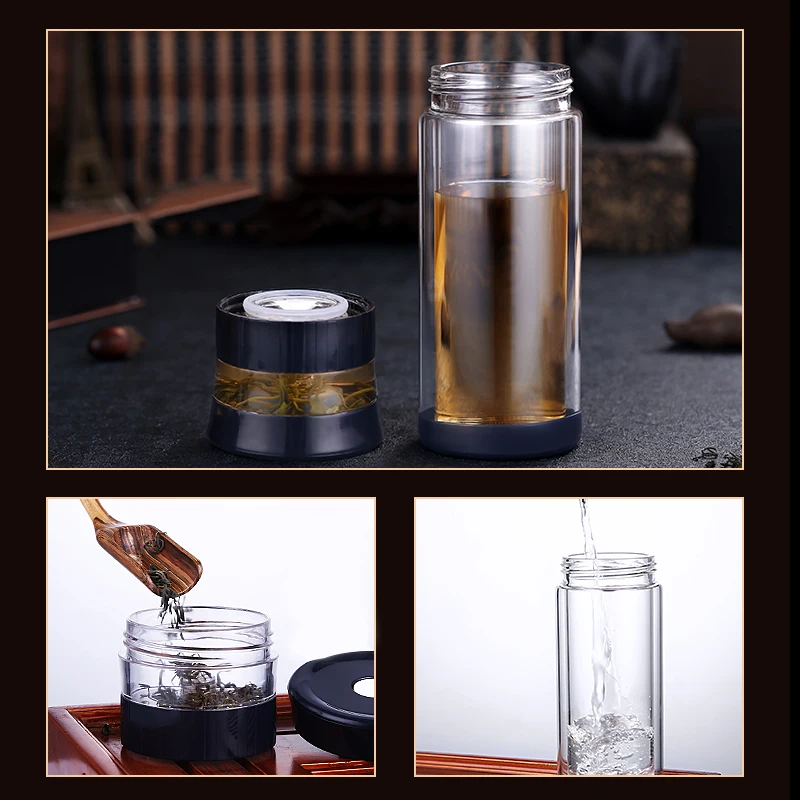 Стеклянная кружка с двойными стенками 300 мл|double glass tea bottle|double walldrinking cups |