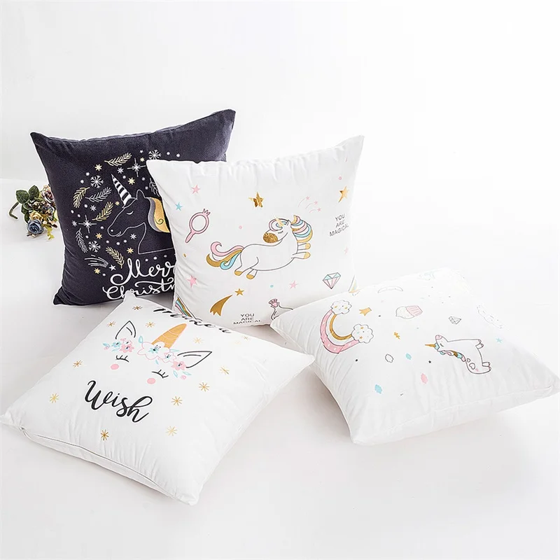 Fuwatacchi Cute Unicorn Cushion Cover Gold Stamping Throw Pillow Cover New Rainbow Christmas Decorative Pillows for Home Chair
