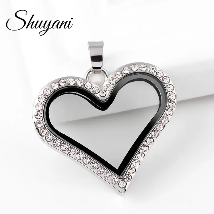 

10PCS!!YANI JEWELRY Fashio Jewelry 30MM Floating Heart Locket Pendant With Rhinestones Magnetic Photo Glass Living Memory Locket