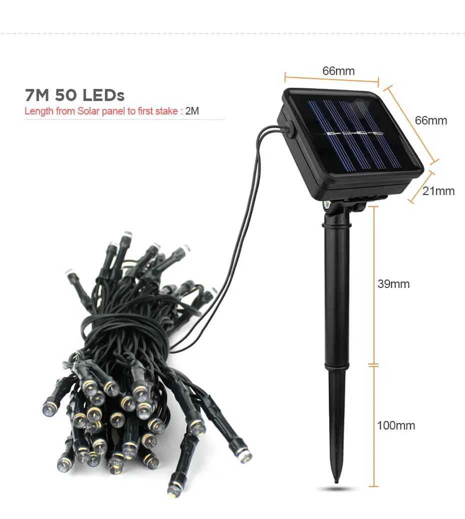 22 м 200 светодиодный Сказочный светильник на солнечной батарее, Рождественская уличная гирлянда, светодиодный светильник с полосками, уличный водонепроницаемый светильник для сада и свадьбы