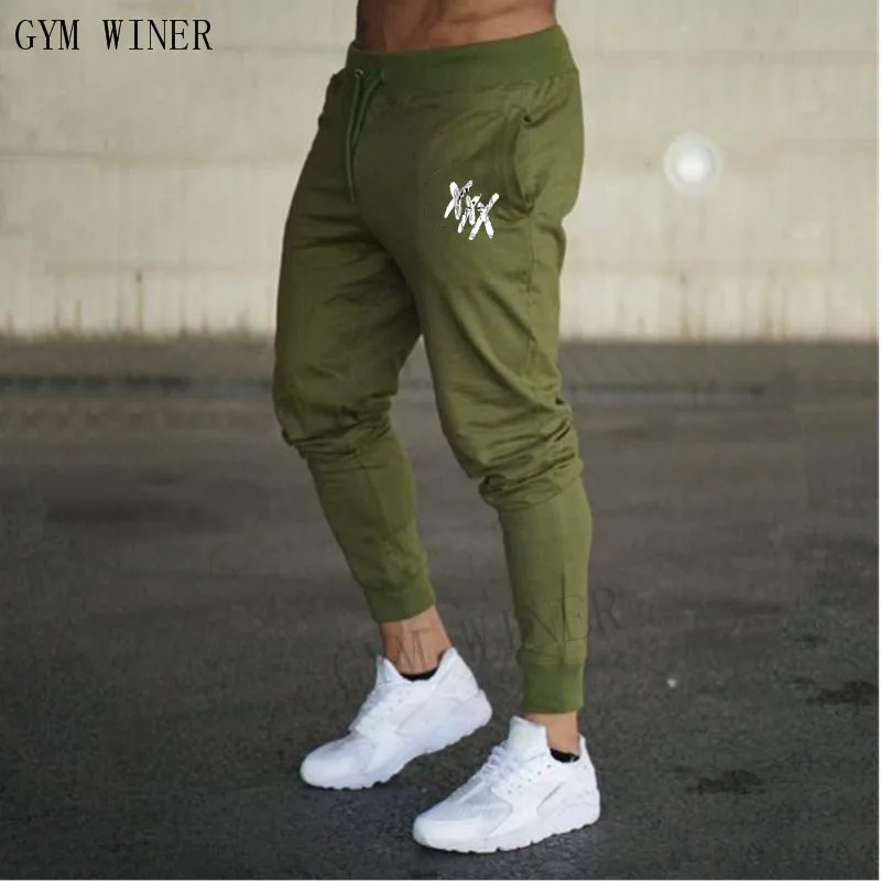 Новые мужские джоггеры новые хлопковые тонкие брюки на шнурке Мужские штаны для бега и тренировок повседневные Брендовые однотонные брюки-карандаши - Цвет: 3 ArmyGreen