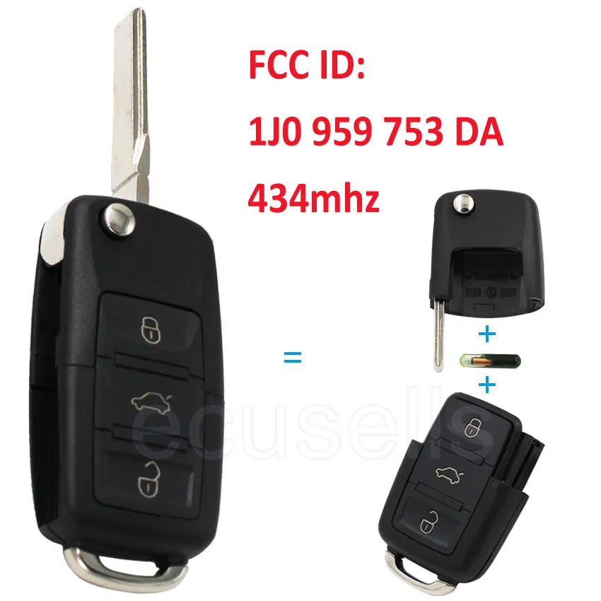 Prix pour D'entrée SANS CLÉ flip À Distance Contrôle Clé FOB 3 Bouton pour Volkswagen vw 1J0 959 753 DA 1J0959753DA 434 Mhz HU66 uncut lame Prix pour D'entrée SANS CLÉ flip À Distance Contrôle Clé FOB 3 Bouton pour Volkswagen vw 1J0 959 753 DA 1J0959753DA 434 Mhz HU66 uncut lame
