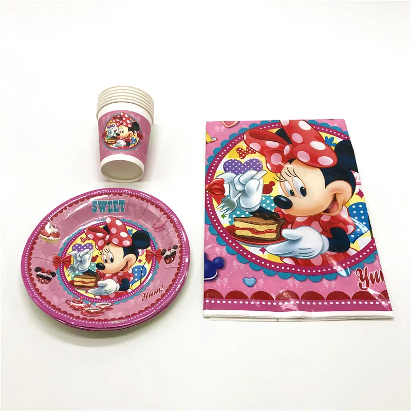 

Minnie Mouse Theme Design 49pcs/lot Disposable Paper Cups Plates Tablecloth Wedding Boy Girl Birthday Party Decoration Supply