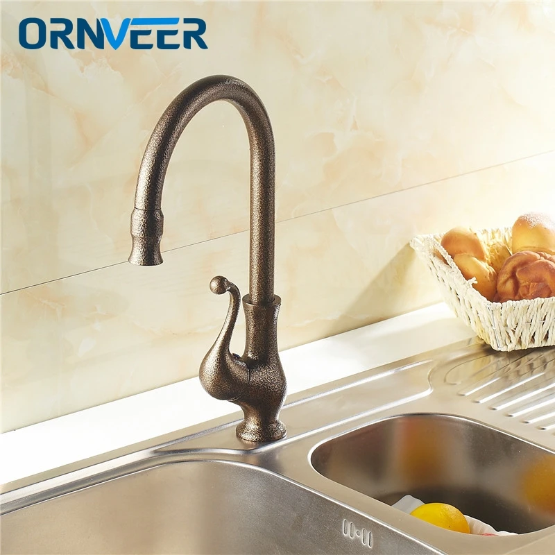 

Free Shipping European Antique Bronze Rotatable Fancy Handle Kitchen Sink Mixer Tap Curved Roman Bronze Basin Faucet B040