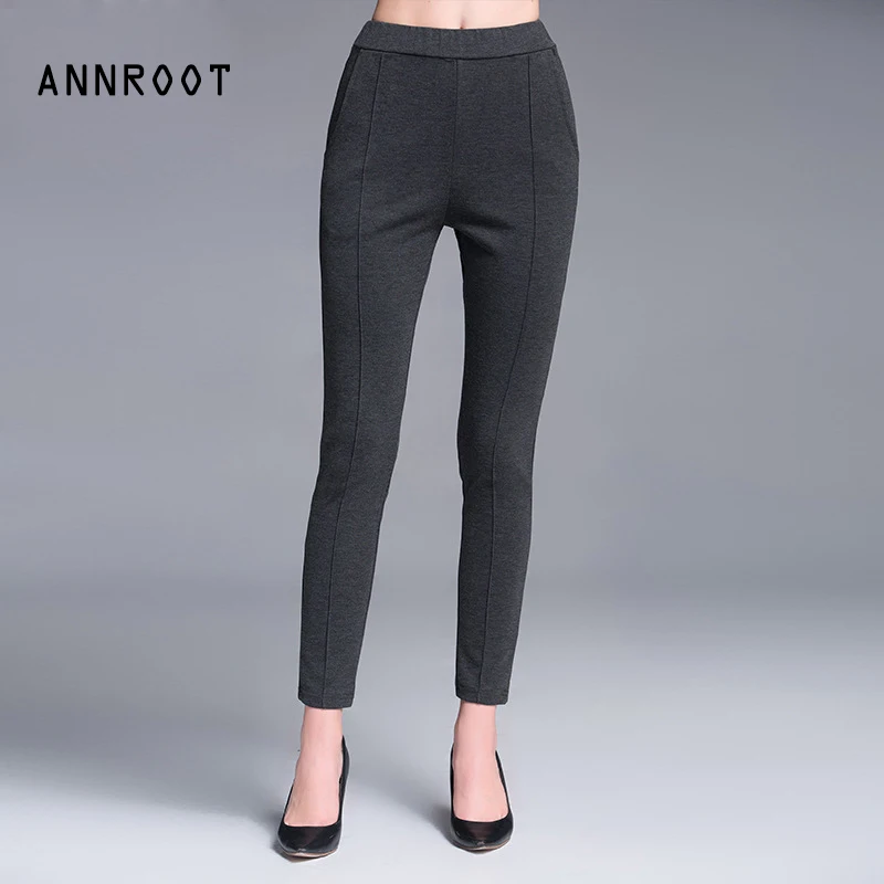 ANNROOT High quality large size casual black grey women pants autumn