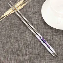 1 пара палочек для еды из нержавеющей стали, прочные палочки для еды, китайские традиционные белые палочки для еды с цветочным узором из нержавеющей стали
