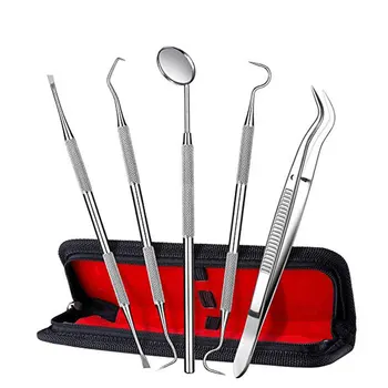 

5Pcs/Pack Stainless Steel Dental Tool Teeth Oral Deep Cleaning Care Kit( Dental Explorer,Sickle Scaler,Mouth Mirror,Hoe Scaler,T