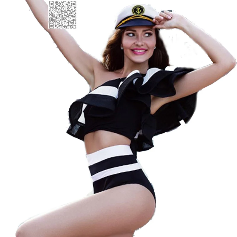 

Vintage High Waist Bikini Set 2017 One Shoulder Ruffles Swimsuit Tankini Set High Waisted Bathing Suit Women Sexy Swimming Suit