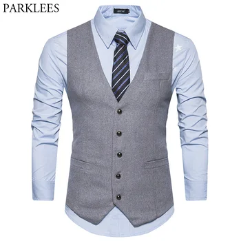

New Woolen Suit Vest Men 2018 Fashion Single Breasted Wool Vest Waistcoat Mens Slim Wedding Business Tuxedo Vests Gilet Homme