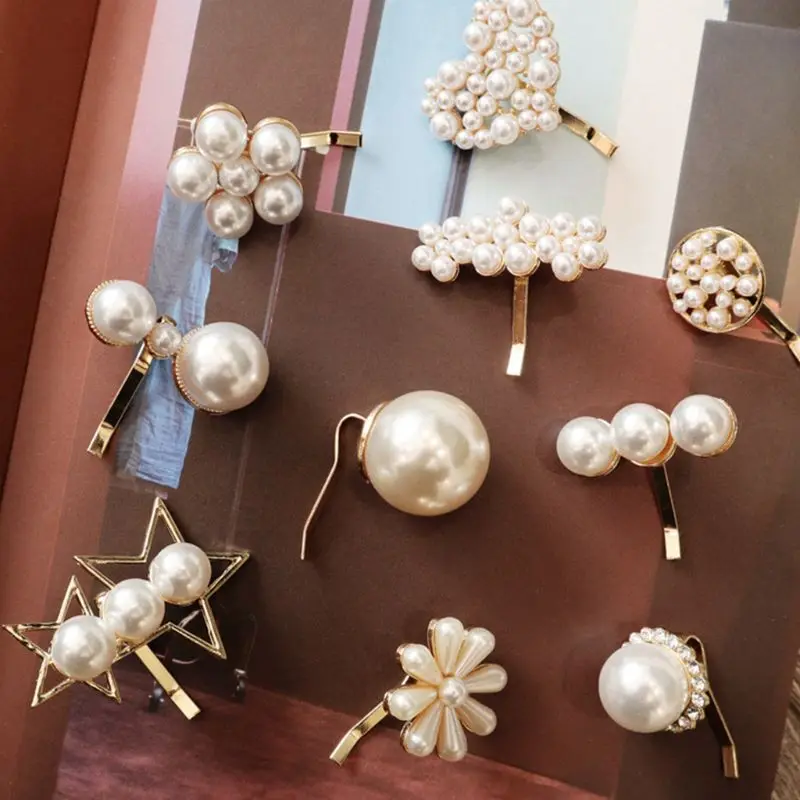 

Korean Women Sweet Metallic Hairpin Luxury Imitation Pearl Flower Heart Star Hair Stick Banquet Wedding Party Side Comb Clip