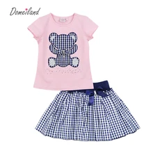 2017 mode d’été domeiland enfants ensembles de vêtements enfant fille tenues Rhineston ours à manches courtes coton t jupe costumes vêtements