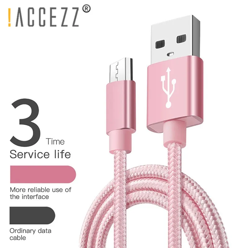 

!ACCEZZ Micro USB Cable For Samsung S6 S7 Xiaomi Note 3 4X LG Tablet Data Charge Cables Android Mobile Phone Nylon Charging Cord