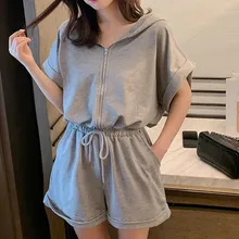 Women's Summer Black Grey Jumpsuit Shorts Casual Loose Short Sleeve Playsuits Solid Female Rompers Pockets Overalls
