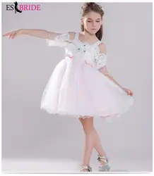 Элегантное торжественное фатиновое платье с цветочным узором для девочек на свадьбу, день рождения, детские платья, модные вечерние платья