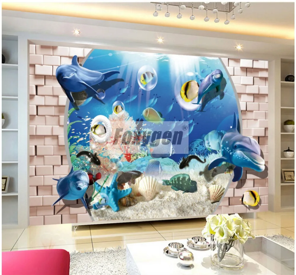 3dアート壁紙海と海洋イルカ抽象デザイン壁画子供のため Wallpaper Sea Designer Wallpaperwallpaper Design Aliexpress