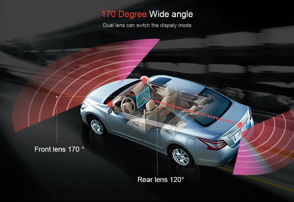 Видеорегистратор для автомобиля с двумя объективами и зеркалом заднего вида, Автомобильный видеорегистратор, видео в автомобиле, Full HD