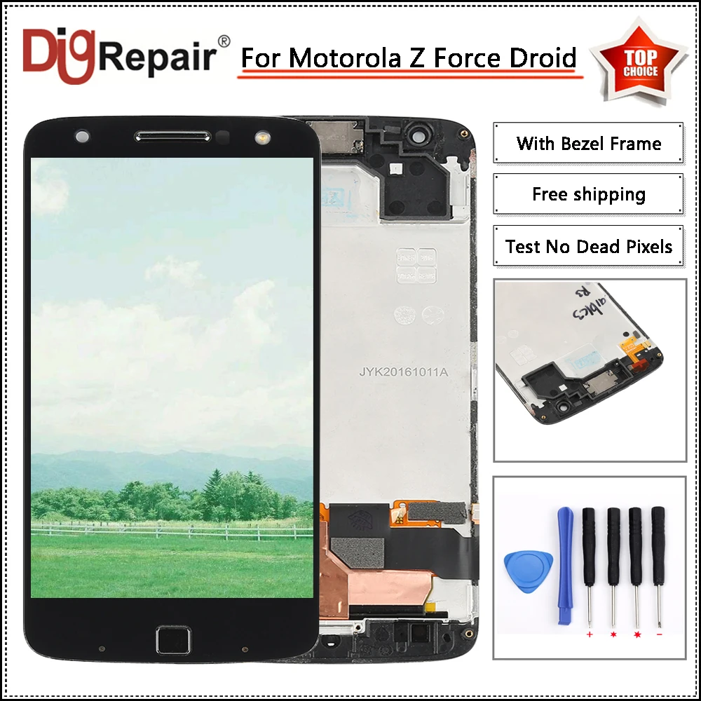 

Black For Motorola Moto Z Force Droid XT1650 LCD Display Touch Screen Digitizer xt1650 screen For moto z force LCD Bezel Frame