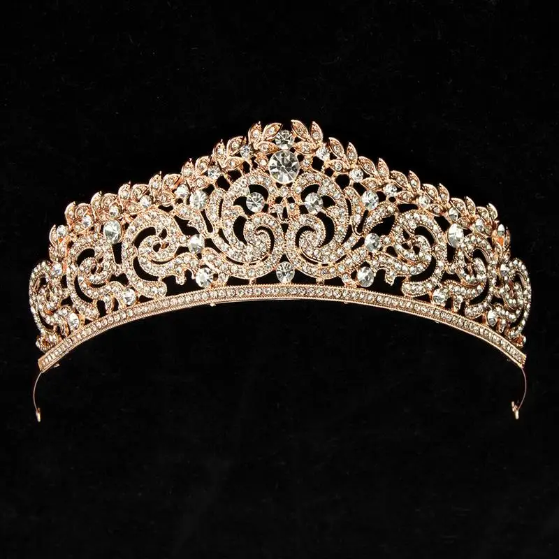 Роскошная розовая Золотая винтажная Хрустальная Принцесса Стразы для выпускного вечера, торжественные короны для женщин, свадебная тиара для невесты, аксессуары для волос