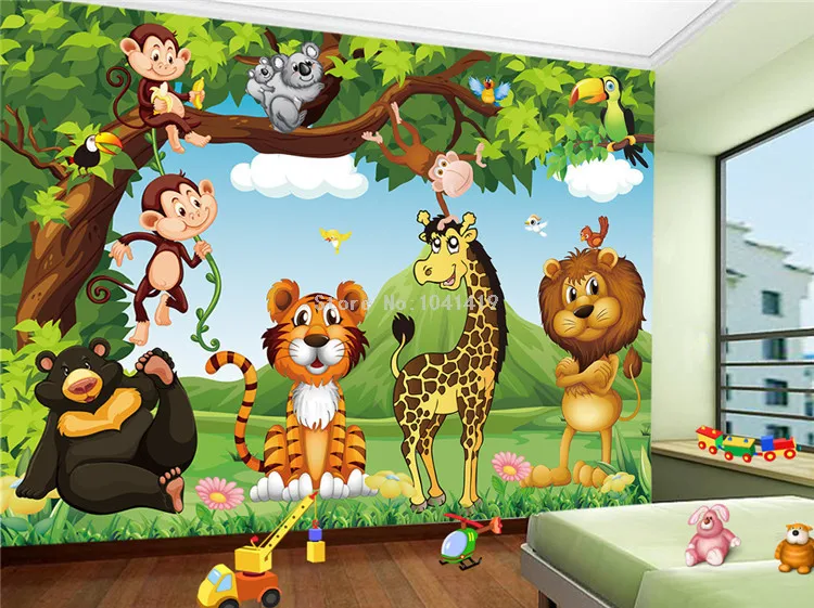 Пользовательские Настенные обои 3D мультфильм Животные мир дети спальня фон настенная живопись экологически чистые нетканые обои 3 D