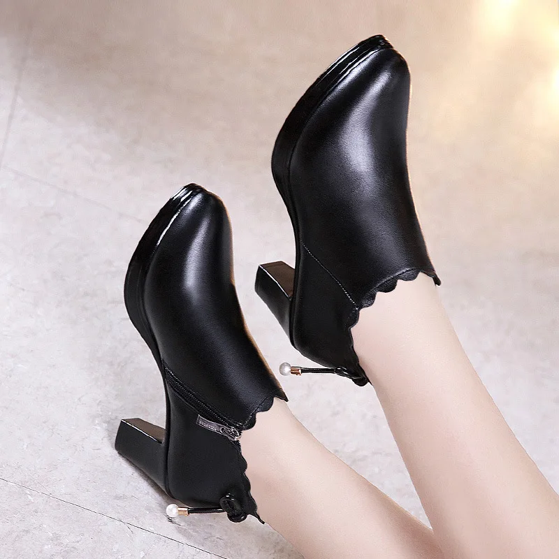 Najtaniej Moda 2019 głębokie usta perła jesienne buty zimowe buty damskie czarne buty skórzane z dwoiny buty na platformie wysokie obcasy kostki Botas