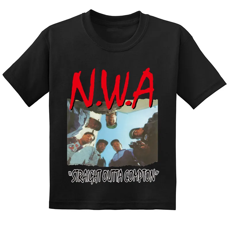 NWA Straight Outta Compton/Детская футболка с принтом, летняя Удобная хлопковая футболка для маленьких девочек, стильная одежда в стиле хип-хоп для мальчиков, GKT238 - Цвет: Black-A-