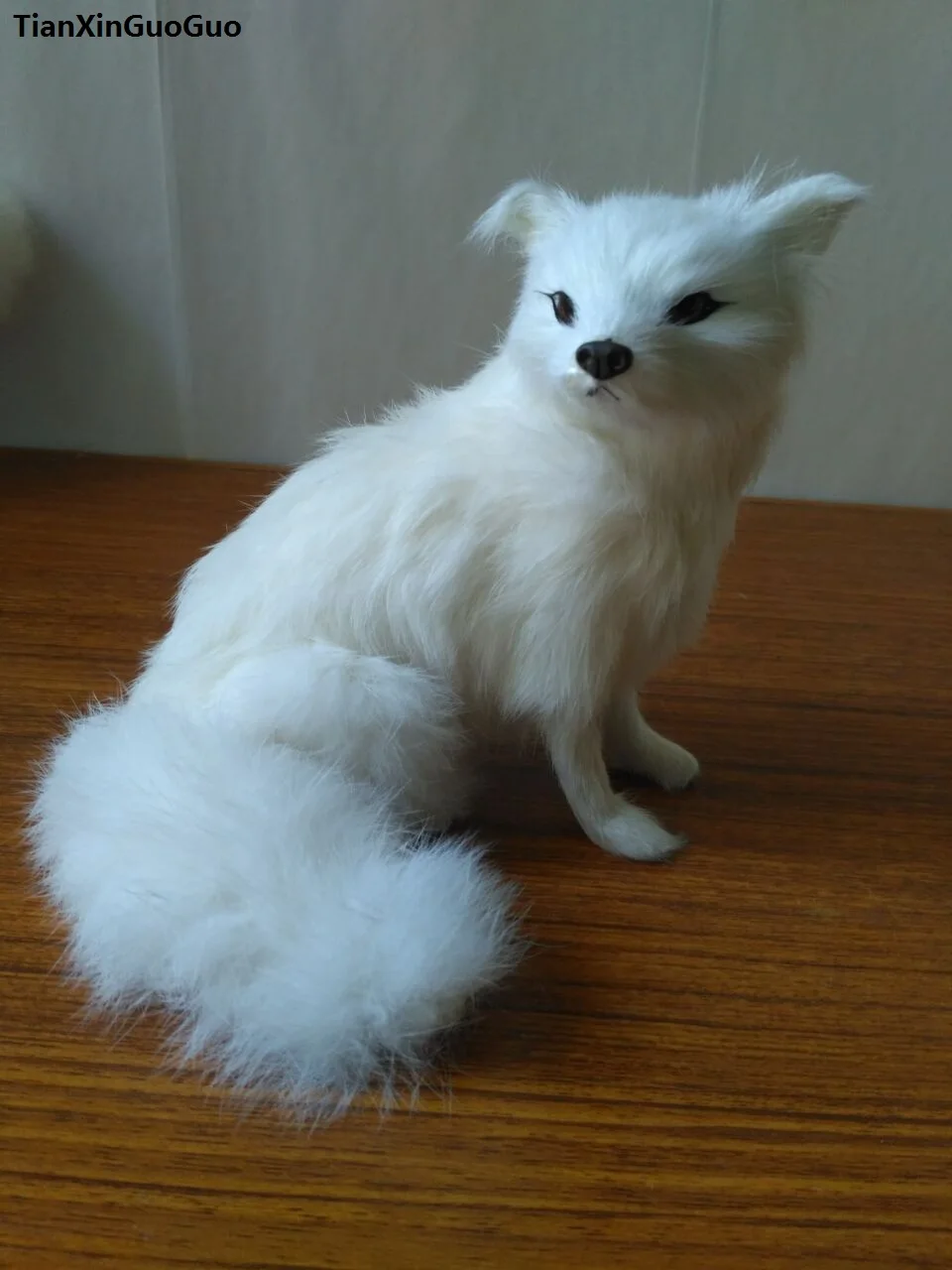 

about 16x17cm white fox hard model polyethylene&furs squatting fox prop home decoration gift s1725