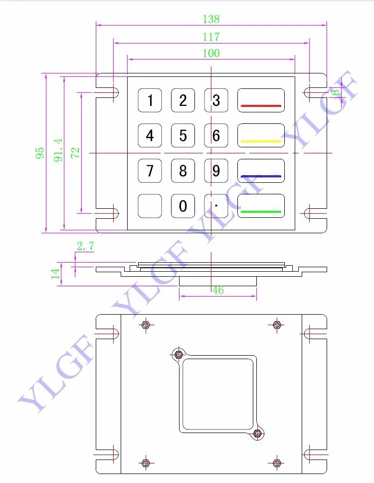 Клавиатура металла встроенной клавиатурой ylgf USB Интерфейс 16 Ключ Водонепроницаемый IP65 пыли против насилия Кольца из нержавейки