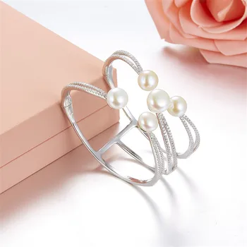 

[MeiBaPJ]925 Sterling Silver Natural Freshwater Pearl Bracelet Cuff For Women Wedding Party Jewelry Charm Bangle Gift Box