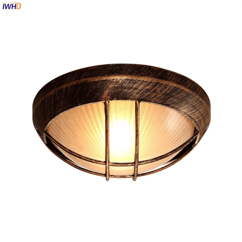 

IWHD Round Retro Vintage LED Ceiling Lamp Kitchen Balcony Porch Corridor Loft Industrial Ceiling Lights Plafondlamp De Techo
