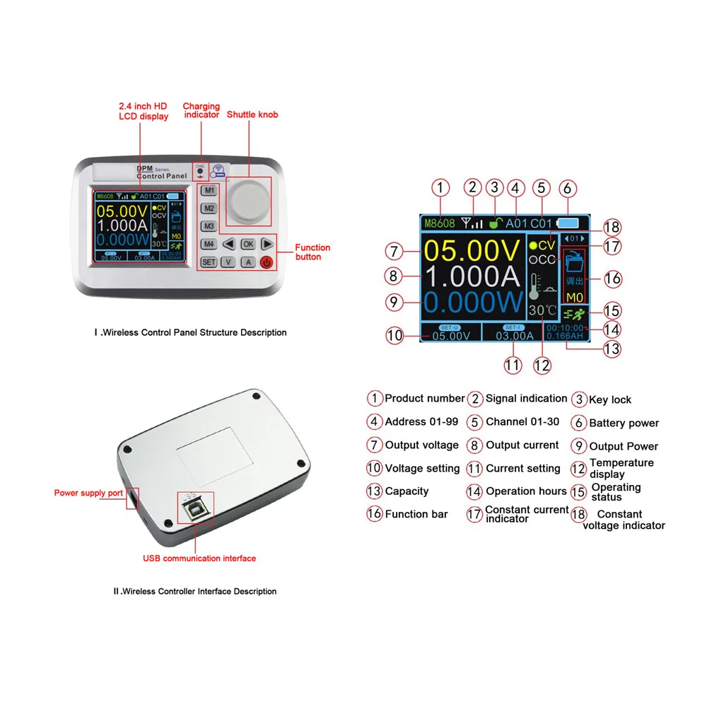 DPM8608-RF 60 V 8A цветной экран беспроводной контроль постоянного напряжения тока dc-dc понижающий источник питания линии связи