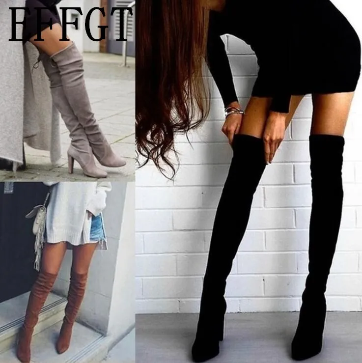 

EFFGT Size 35-43 2019 New Shoes Women Boots Black Over the Knee Boots Sexy Female Autumn Winter lady Thigh High long Boots