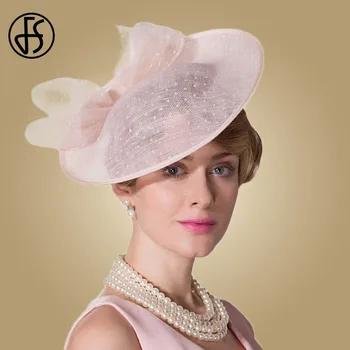 FS Fascinators For Women Elegant Pink Linen Pillbox Hat Royal Weddings Hats Ladies Sinamay Derby Dress Summer Cocktail Fedoras multi brimmed sinamay hat