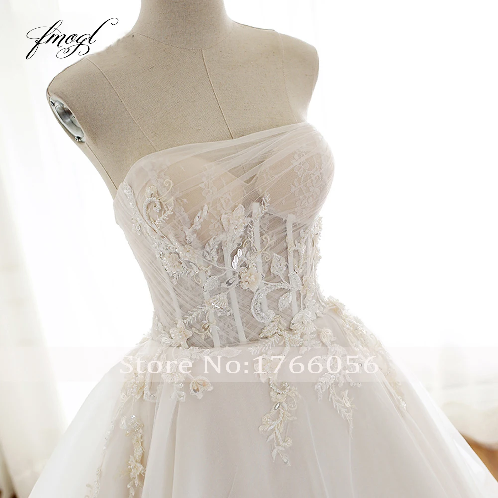 Fmogl Vestido De Noiva без бретелек линии Свадебные платья эффектное с открытой спинкой и аппликацией бисером плиссированные платья большого размера невесты