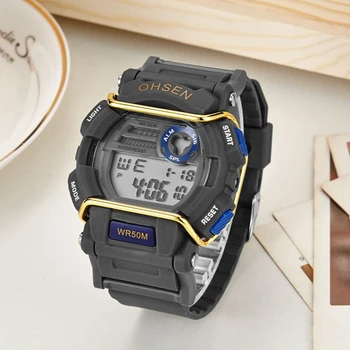 

New Arrival OHSEN Brand Fashion LCD Digital Mens Man Watch Rubber Band 50M Waterproof Big Dial Sports Military Male Wristwatches