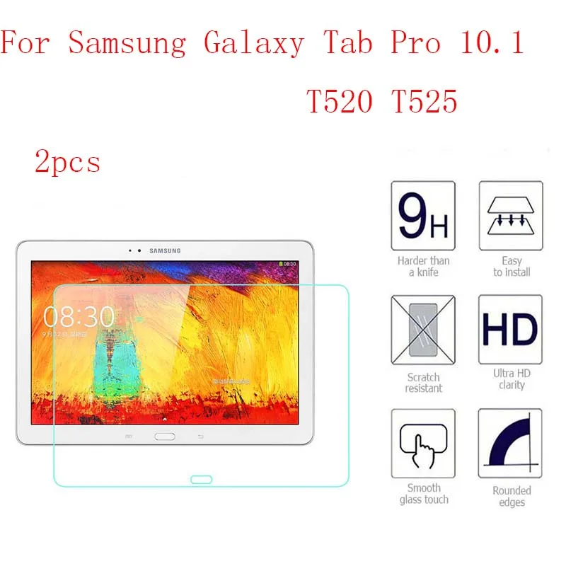For Samsung Galaxy Tab Pro 10.1 T520 T525 Tablet 9H HD Clear Tempered Glass Screen Protector film Guard 2pcs in 1 package | Компьютеры и