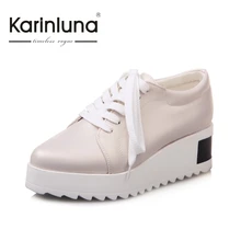 KARINLUNA fashion 2017 big size 31 43 platform wedges med heels casual woman vulcanize shoes comfortable