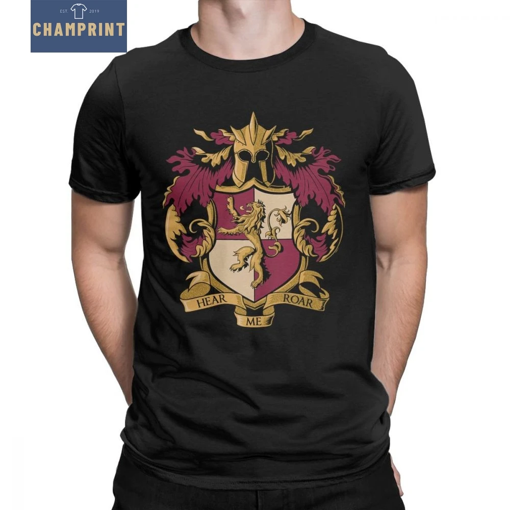 

Men Lannister T Shirt Sigil Here Me Roar Game Of Thrones T-Shirt Hipster Round Neck Short Sleeve Clothes Cotton Tee Shirt Brand