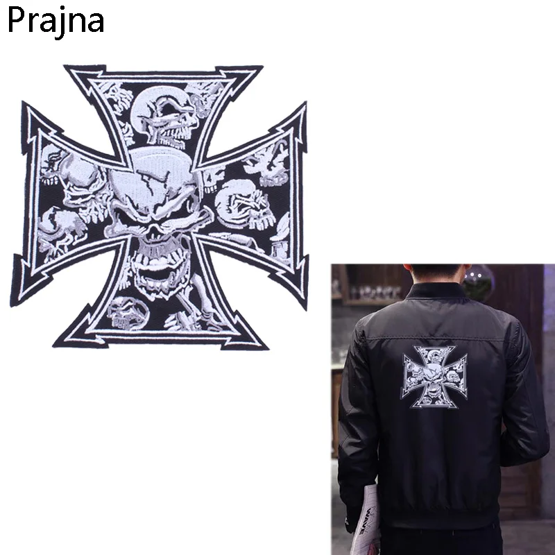 Prajna нашивки с большим черепом байкерские железные нашивки с полосками вышитые нашивки для одежды джинсы наклейки значки нашивки на одежду